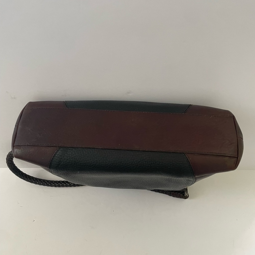 Brighton Two-Tone Black Brown Leather Shoulder Purse Handbag Tote Woven Handles - Picture 8 of 8